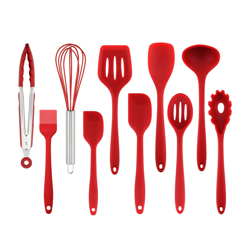 10pcs Minimalis Non-stick Safe Silicone Cooking Utensils Tools
