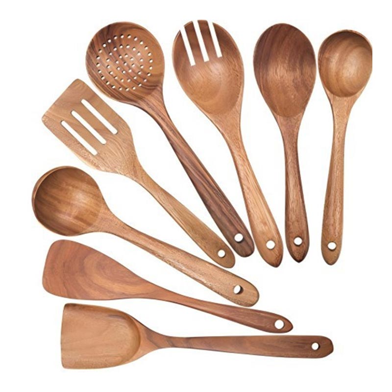 Set Peralatan Dapur Skimmer Kayu Acacia Cooking Turner Sudu Sup