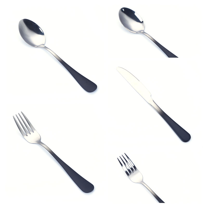 Set Pisau Garpu Sudu Makan Sup Hotel Hitam bersalut titanium